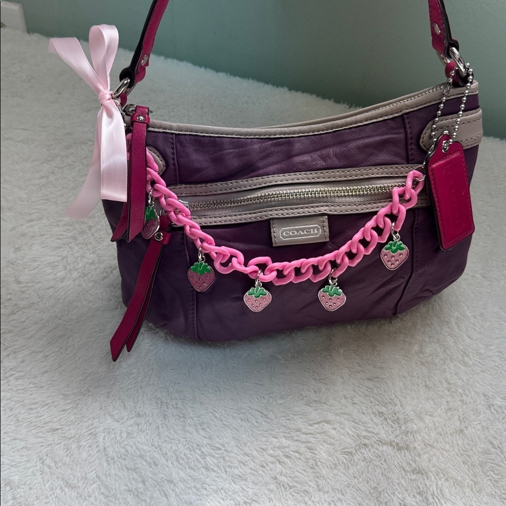Coach Purple Shoulder Bag Vintage bag with Pink Chain - Picture 2 of 7